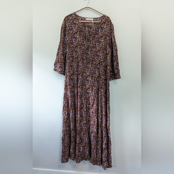 Natural Life Sage Floral Tiered Maxi Dress L/XL - Picture 3 of 11